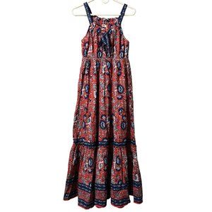 Natural Life Dress Womens Small Red Floral Maxi Tiered Ruffle Sundress